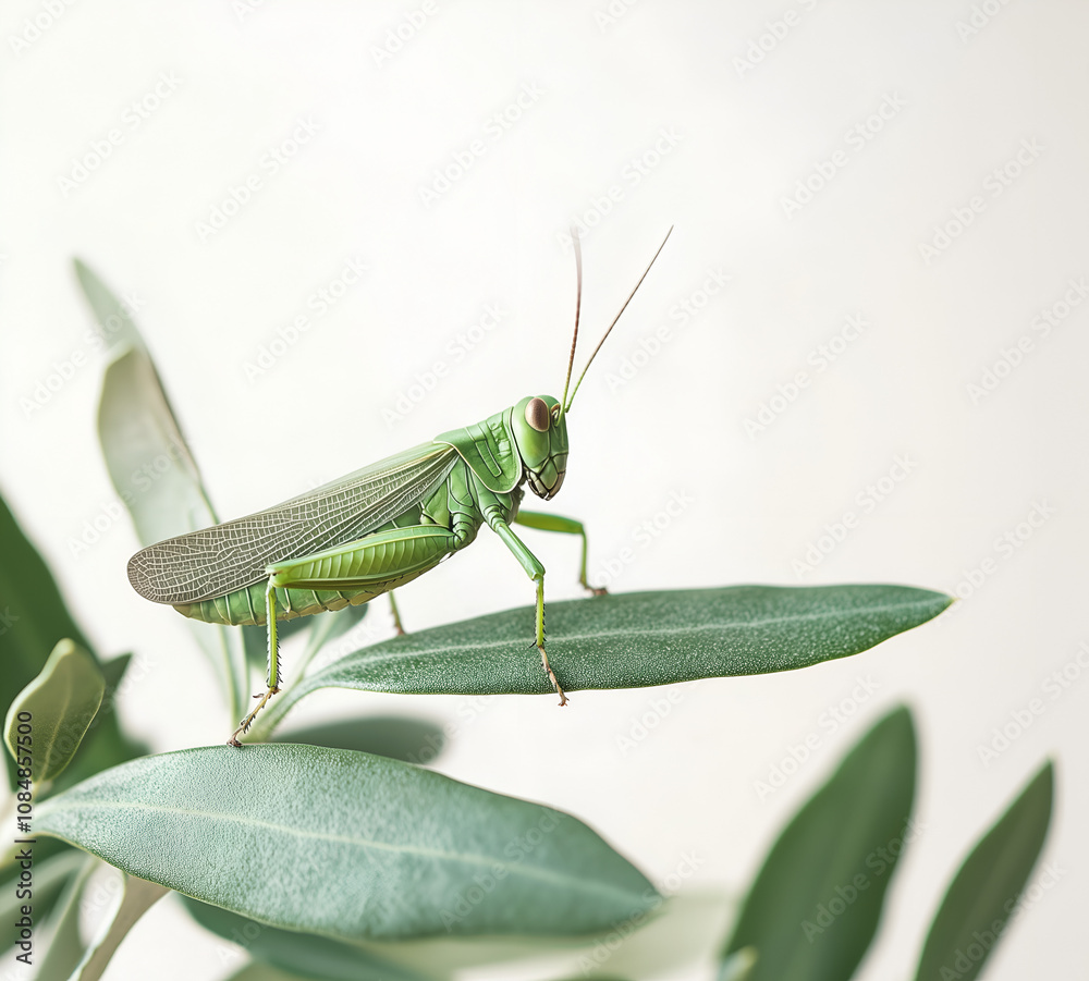 grasshopper with pink and green wings on white grasshopper with pink and green wings on white