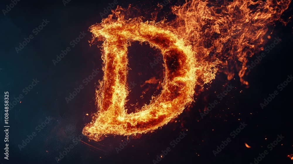 Intense flames forming the letter D, fiery heat radiating on a contrasting dark background, a bold and striking image. Intense flames forming the letter D, fiery heat radiating on a contrasting dark background, a bold and striking image.