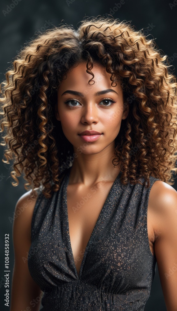 a headshot of a beautiful black woman with curly hair, integrated with neural network visuals to emphasize the blend of AI and human elements a headshot of a beautiful black woman with curly hair, integrated with neural network visuals to emphasize the blend of AI and human elements