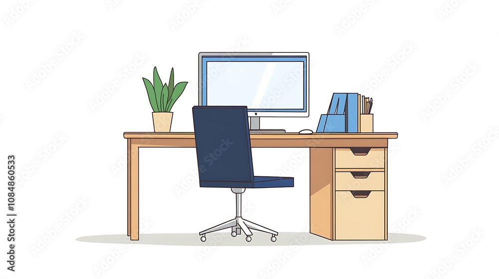Illustration of workplace with computer lamp and office supplies Vector illustration Illustration of workplace with computer lamp and office supplies Vector illustration