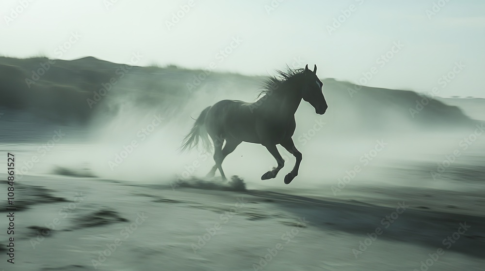 20. A horse galloping across a beach, the scene so bright it appears almost surreal, washed out in overexposure 20. A horse galloping across a beach, the scene so bright it appears almost surreal, washed out in overexposure