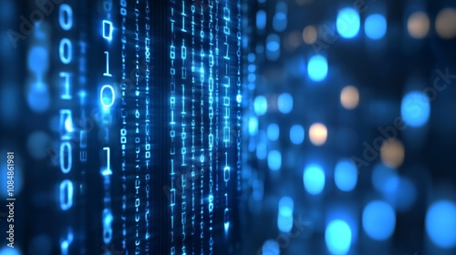 Wallpaper Mural A digital representation of binary code in a blue, glowing environment, symbolizing technology and data. Torontodigital.ca