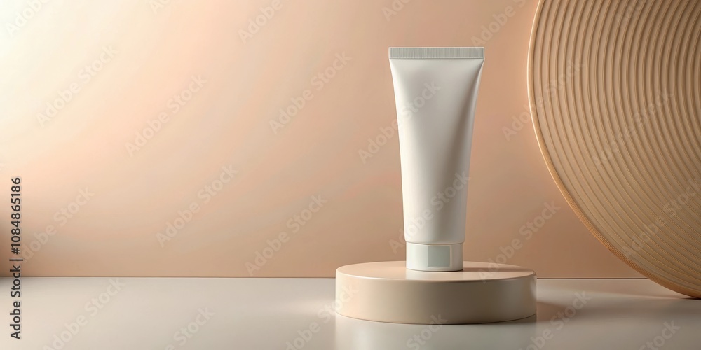 A minimalist product display featuring a blank tube of cosmetic cream on a neutral background A minimalist product display featuring a blank tube of cosmetic cream on a neutral background