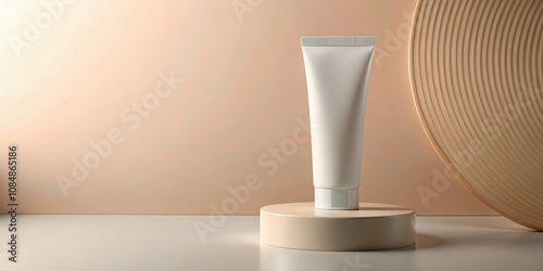 A minimalist product display featuring a blank tube of cosmetic cream on a neutral background