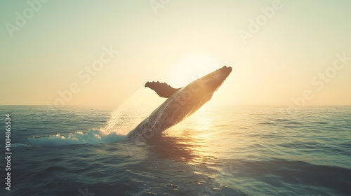 9. A whale breaching the ocean surface, the bright sunlight making the water and whale almost indistinguishable due to overexposure