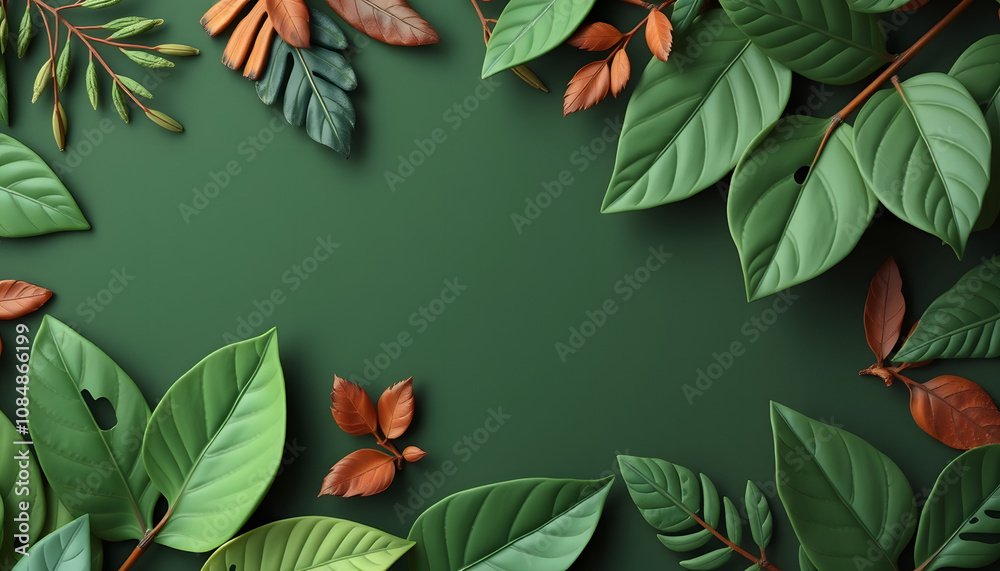 Fototapeta premium Creative nature leaves background, tropical leaf banner or floral jungle pattern concept, craft clay