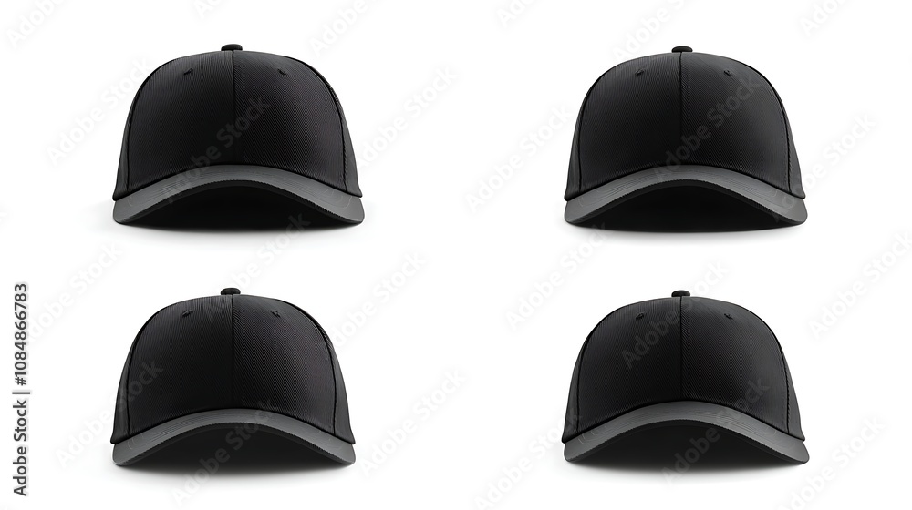 Set of black baseball caps isolated on white background Set of black baseball caps isolated on white background