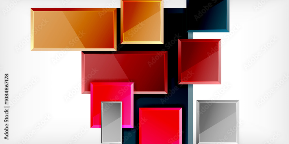 Glass toy style square shapes abstract design. Vector Illustration For Wallpaper, Banner, Background, Card, Book Illustration, landing page Glass toy style square shapes abstract design. Vector Illustration For Wallpaper, Banner, Background, Card, Book Illustration, landing page