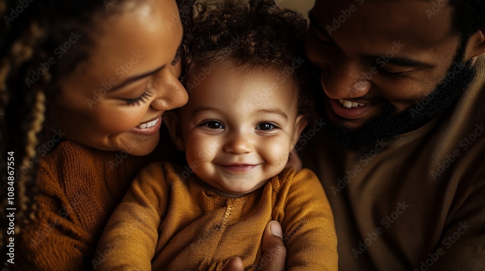 Loving Bond: Close-up of Parents with Toddlers Sharing Smiles in Warm Lighting Loving Bond: Close-up of Parents with Toddlers Sharing Smiles in Warm Lighting
