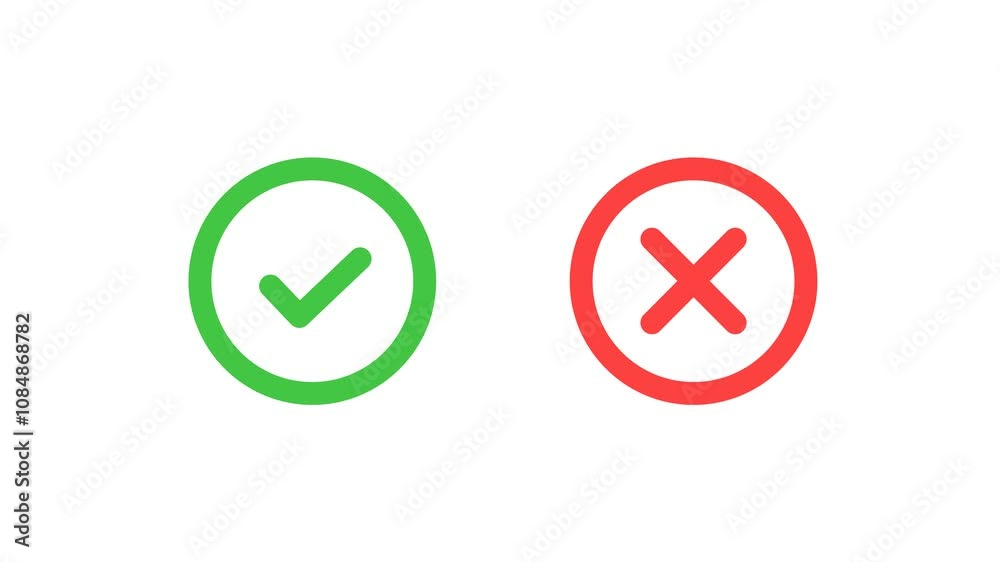 Green check mark, red cross mark Animation. Animated checklist signs, approval badge. Flat and modern checkmark transparent background 4K Green check mark, red cross mark Animation. Animated checklist signs, approval badge. Flat and modern checkmark transparent background 4K