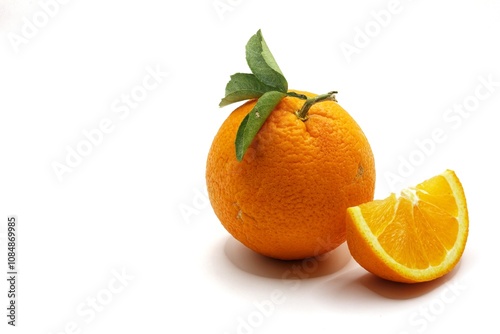 Fresh orange, orange slice isolated on white background