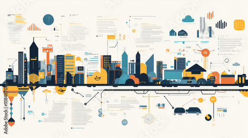 Capture an infographic-style image displaying key statistics and advancements in economic technology, emphasizing growth and trends photo