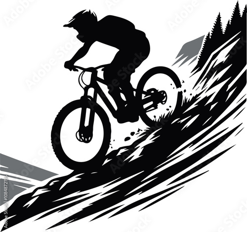 a mountain biker, silhouette illustration