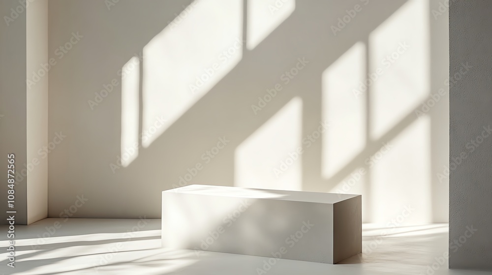Fototapeta premium Minimalist interior showcasing light and shadow play.