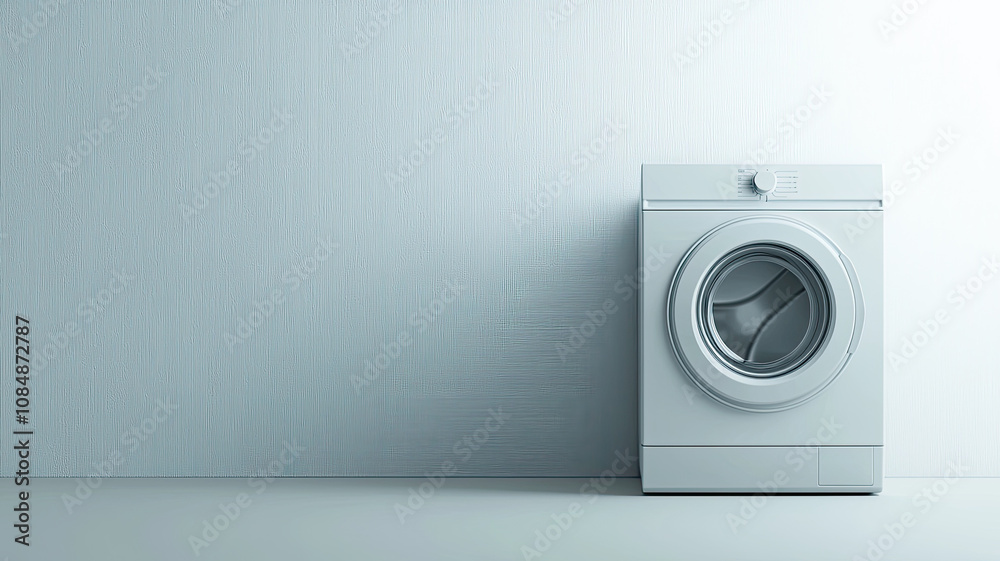 Modern front load washing machine in bright laundry room Modern front load washing machine in bright laundry room