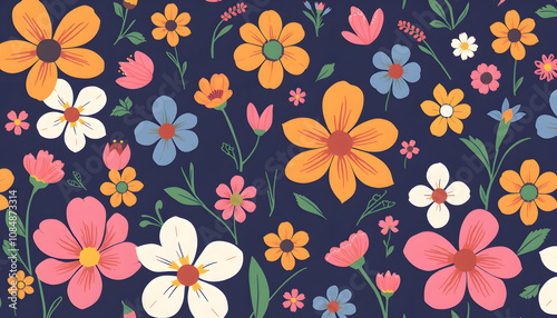 Spring flower pattern illustration, clipart style