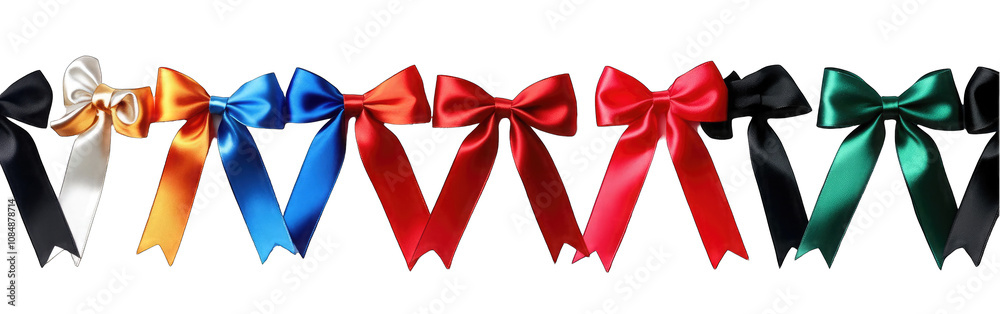 A collection of colorful ribbons with bows, isolated on a cutout PNG white background A collection of colorful ribbons with bows, isolated on a cutout PNG white background