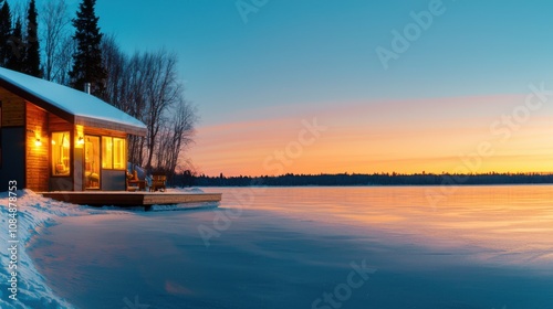 Solitary cabin on a snowy horizon winter landscape stillness crisp air serenity