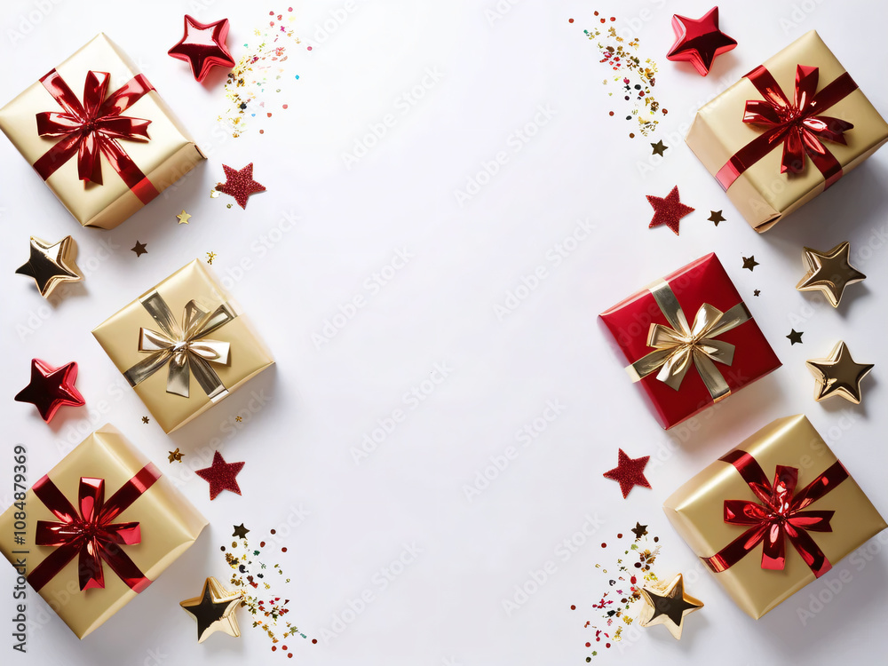Gifts are arranged in a circle with a blank space in the middle. Gifts are arranged in a circle with a blank space in the middle.