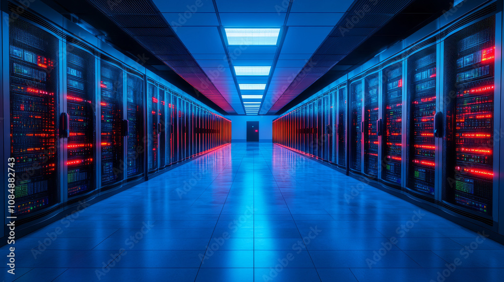 Design a vibrant representation of secure data management in enterprise financial software, emphasizing cloud storage and cybersecurity
