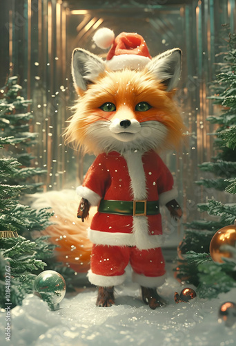 red fox in the snow.