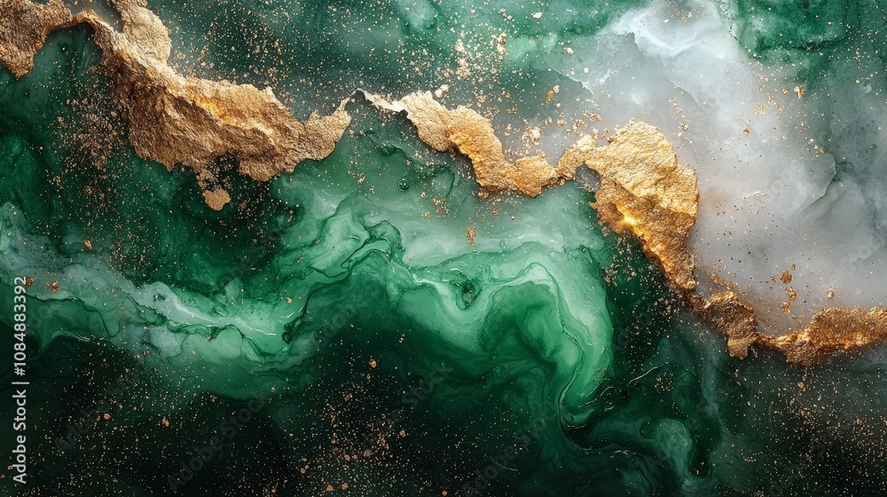 Abstract green and gold marbled texture with fluid patterns. Abstract green and gold marbled texture with fluid patterns.
