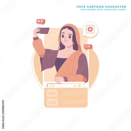 selfie girl concept cute cartoon character