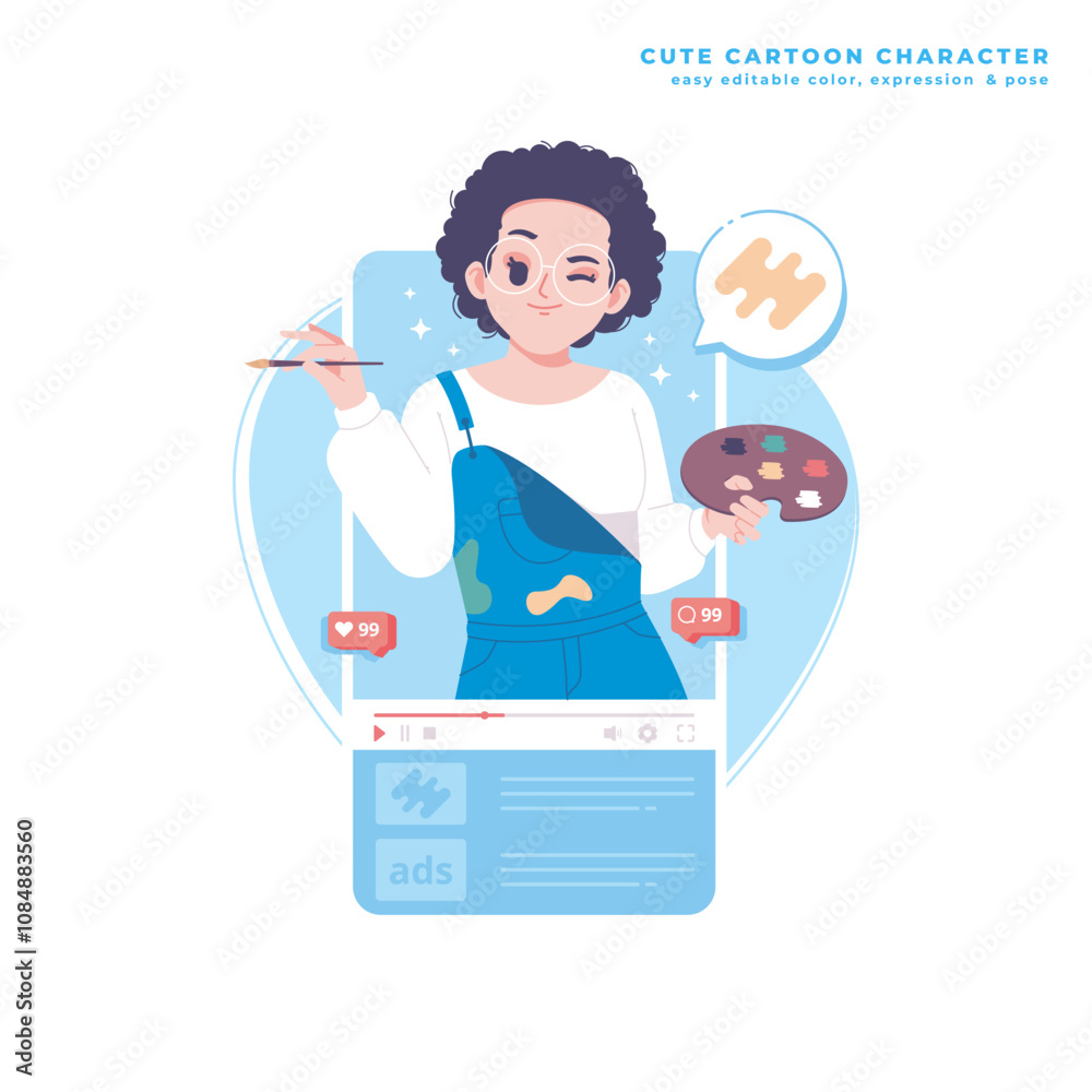 Fototapeta premium digital artist cute cartoon character