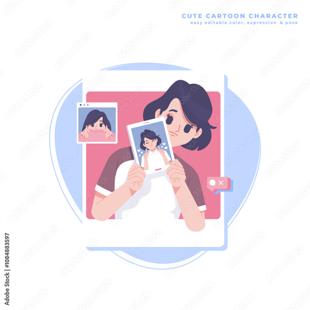 Fototapeta premium insecurity issues girl cartoon character