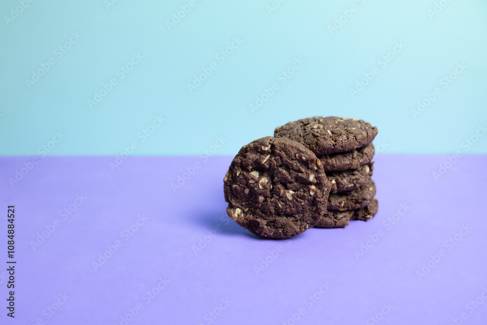pile of cereal biscuits on a colored background pile of cereal biscuits on a colored background