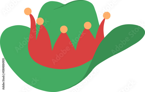 Green and red Christmas cowboy elf hat hand drawn flat design illustration 