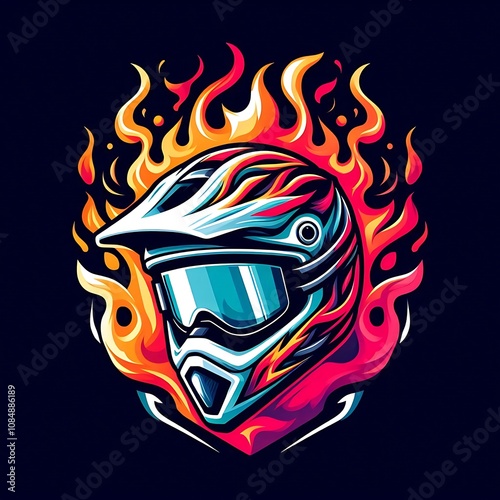 Fiery motocross helmet graphic design. photo