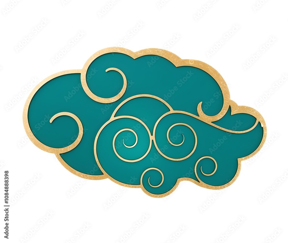Turquoise Chinese Cloud with Gold Outline Turquoise Chinese Cloud with Gold Outline