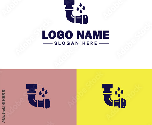 Plumbing icon Pipe symbol Plumbing emblem Waterworks icon flat logo sign symbol editable vector