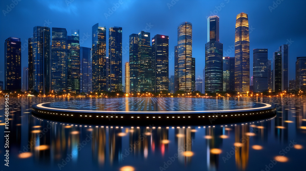Fototapeta premium high tech financial hub with modern skyscrapers at night