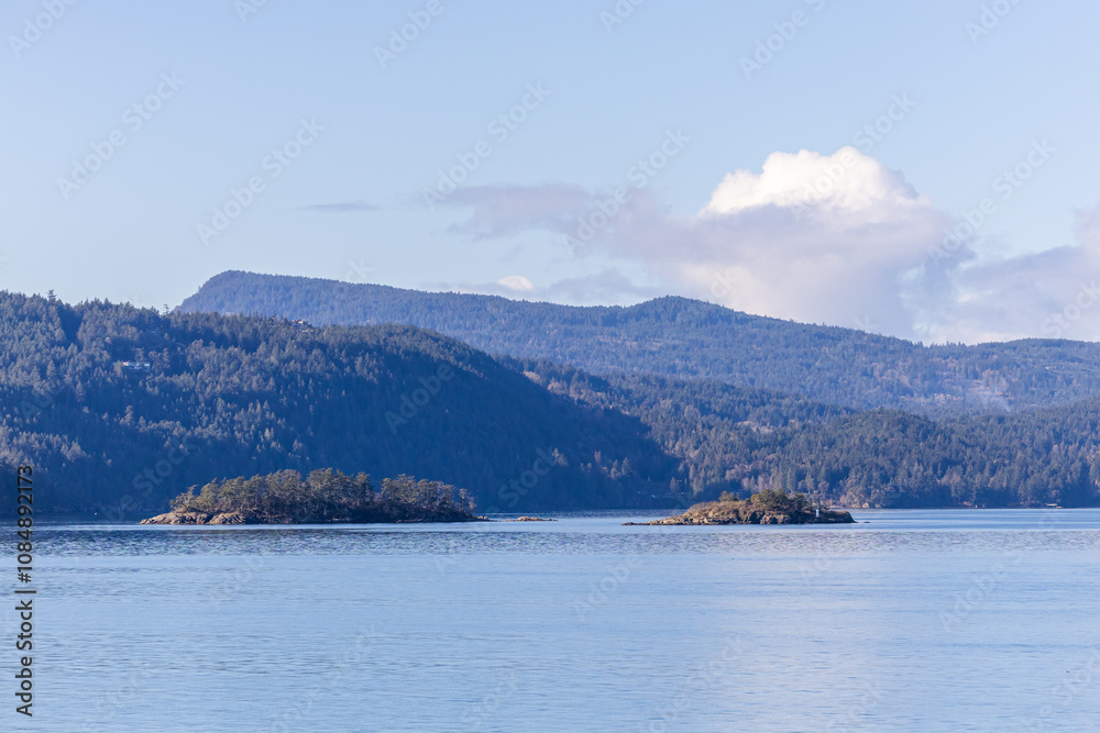 Serene View of Gulf Islands in BC Canada Surrounded by Water Serene View of Gulf Islands in BC Canada Surrounded by Water