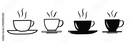 coffee cup icon set. hot coffee or tea cup symbol/icon with steam sign. Coffee or Tea cup sign/symbol collection. Mocha ,hot beverage symbol or logo set.