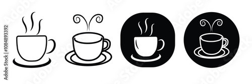 coffee cup icon set. hot coffee or tea cup symbol/icon with steam sign. Coffee or Tea cup sign/symbol collection. Mocha ,hot beverage symbol or logo set.