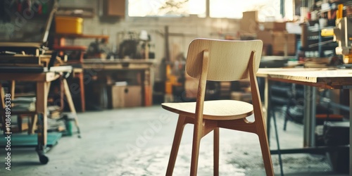 Fototapeta Naklejka Na Ścianę i Meble -  A designer chair being crafted and assembled in a furniture design studio.