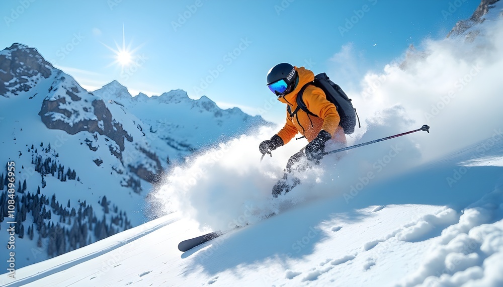 a skier descending a steep slope in the untouched backcountry a skier descending a steep slope in the untouched backcountry