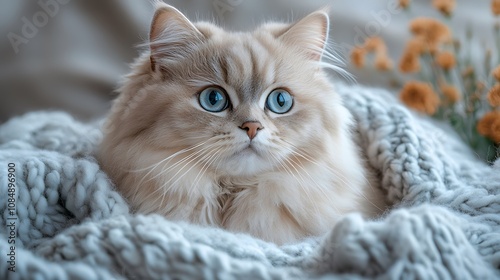 Cozy Cat in Knitted Blanket