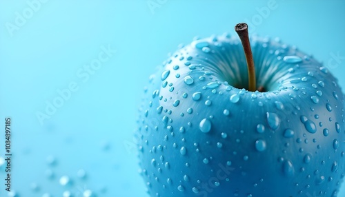 blue apple with light sky blue background photo