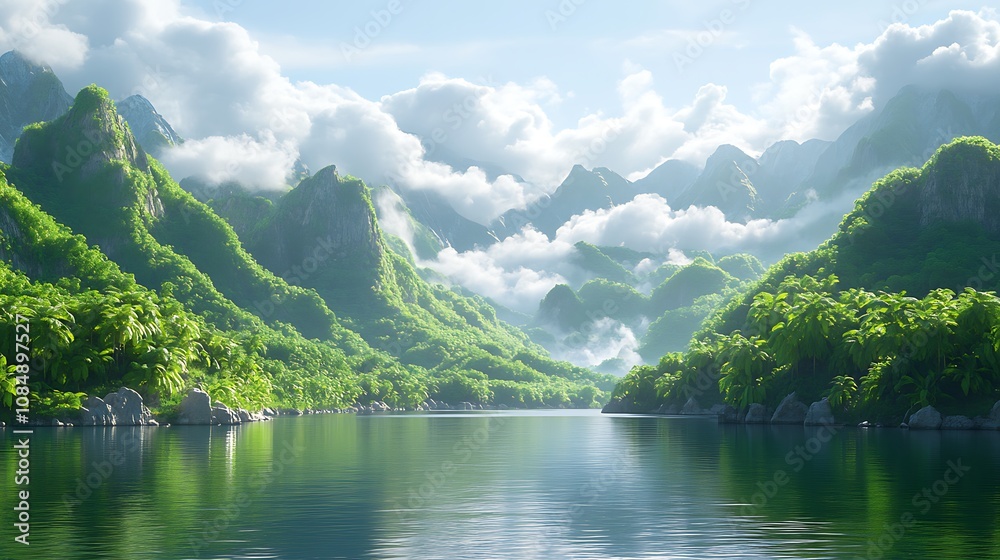 Fototapeta premium Exploring scenic river valleys mountainous region nature photography lush environment serene viewpoint