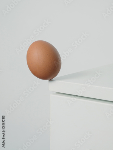 Egg on the edge before falling, egg on the corner of the table