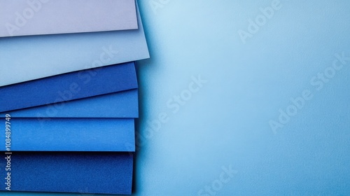 A Beautiful Arrangement of Layered Blue Papers Creating a Calming Visual Effect on a Soft Blue Background for Artistic or Design Use photo