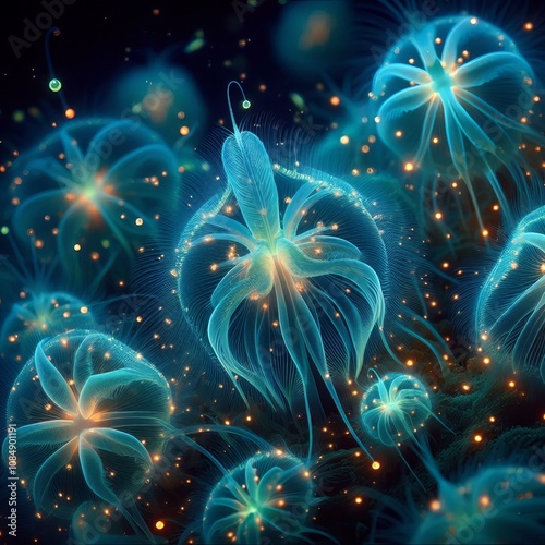 Bioluminescent Dinoflagellates Macro photography of individual g