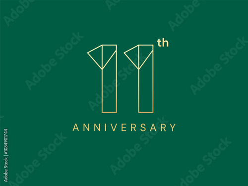 11th Anniversary luxury gold celebration with overlapping lines numbers logo vector design concept. 11th Years anniversary gold template for business, celebration event, invitation, company, card, web