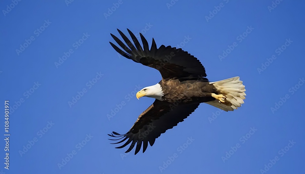 Naklejka premium Low angle view of a Bald Eagle flying in the sky, Alaska, USA