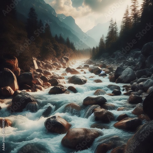 Boulder Strewn Rapids A fast flowing stream tumbling over rocks photo