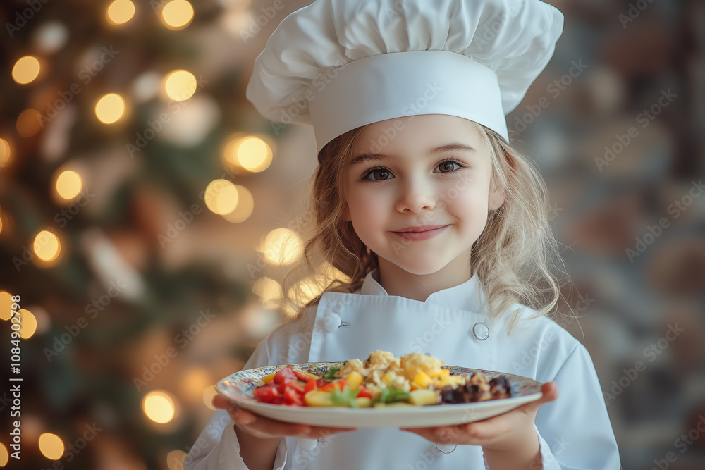 Young Chef with Holiday Dish Smiling Joyfully Young Chef with Holiday Dish Smiling Joyfully